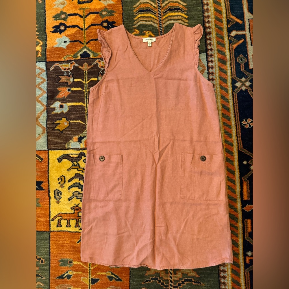 100% linen short dress with pockets